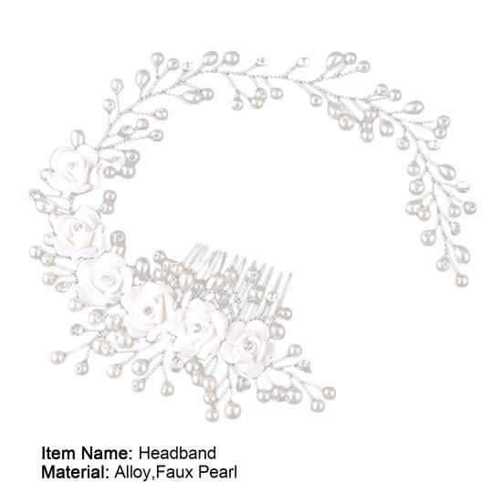 Wedding Hairpin Shiny Rhinestone Flower Decor Alloy Artificial Rhinestone Beads Flower Pearls Vine Headband for Beauty
