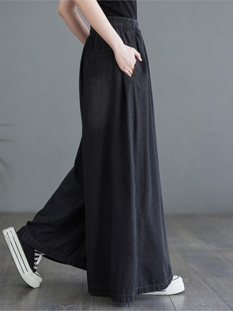 Jeans Oversized Primavera Verão Perna Larga Calça Longa Mulher Babado Plissado Moda Casual Solto Calças Femininas Cintura Alta Calça Feminina