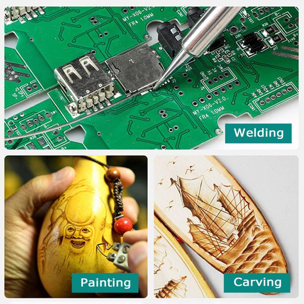Temperature with Box Wood Burning Pen Tips Kit Soldering Iron Head Set Stencil Pyrography Marking