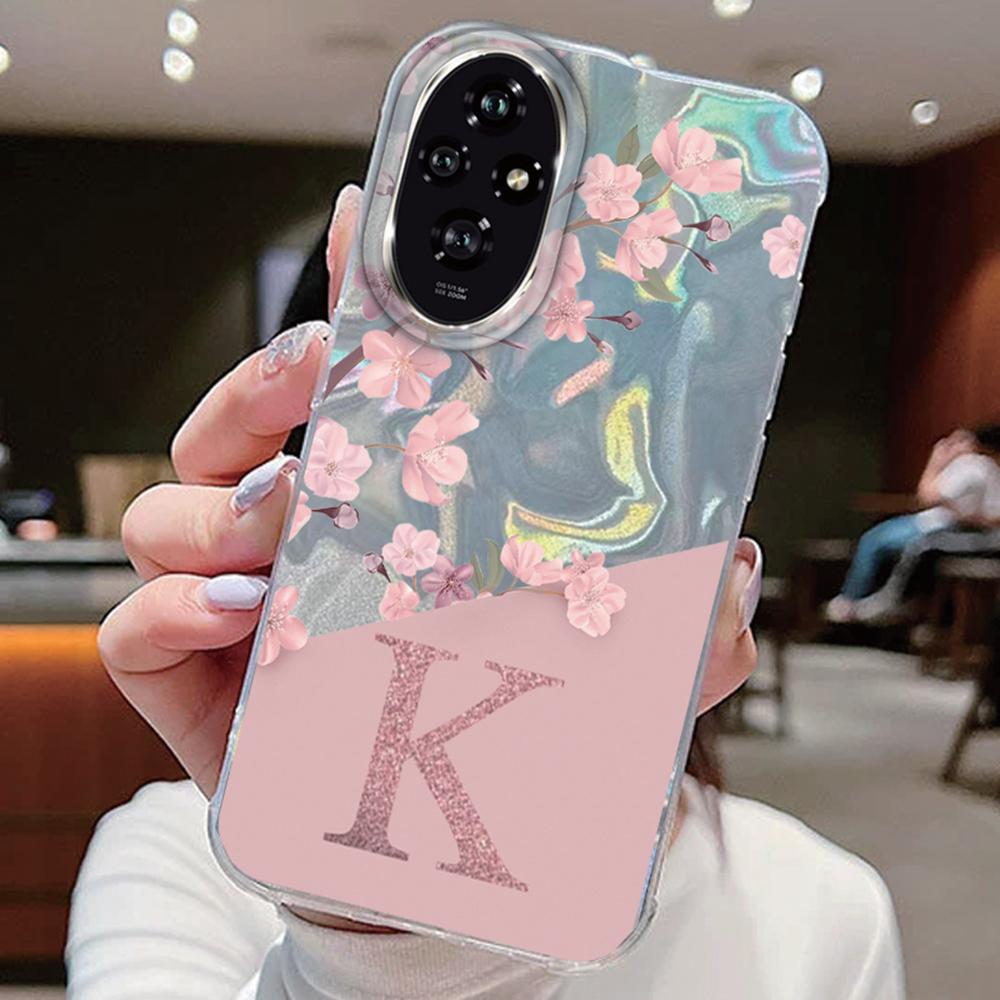 Initial Letter A Z Case For Honor 400 200 Lite X9c X9a X8a 200 Pro Magic5 Lite Cover Pink Flowers Silicone Back Fundas Bumper