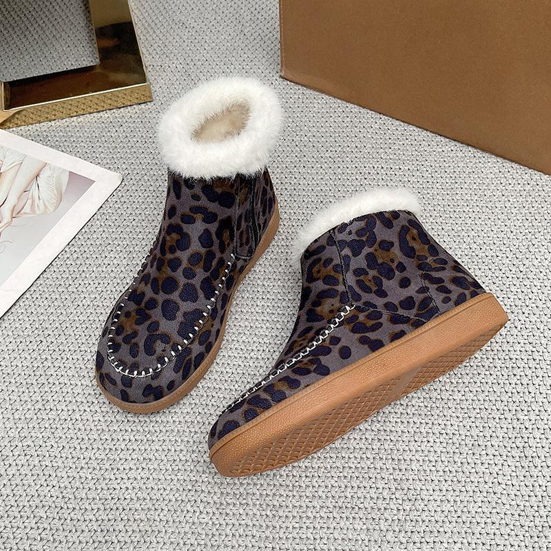 Women's Fleece-Lined Snow Boots, Thick Warm Winter Shoes with Leopard Print, Plus Size Cold Weather Footwear