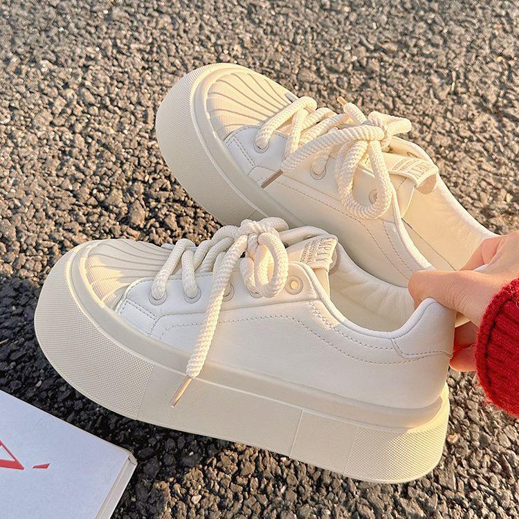 Shell head board shoes women's platform heightening white shoes 2025 spring new shoes versatile niche trendy casual women's shoes