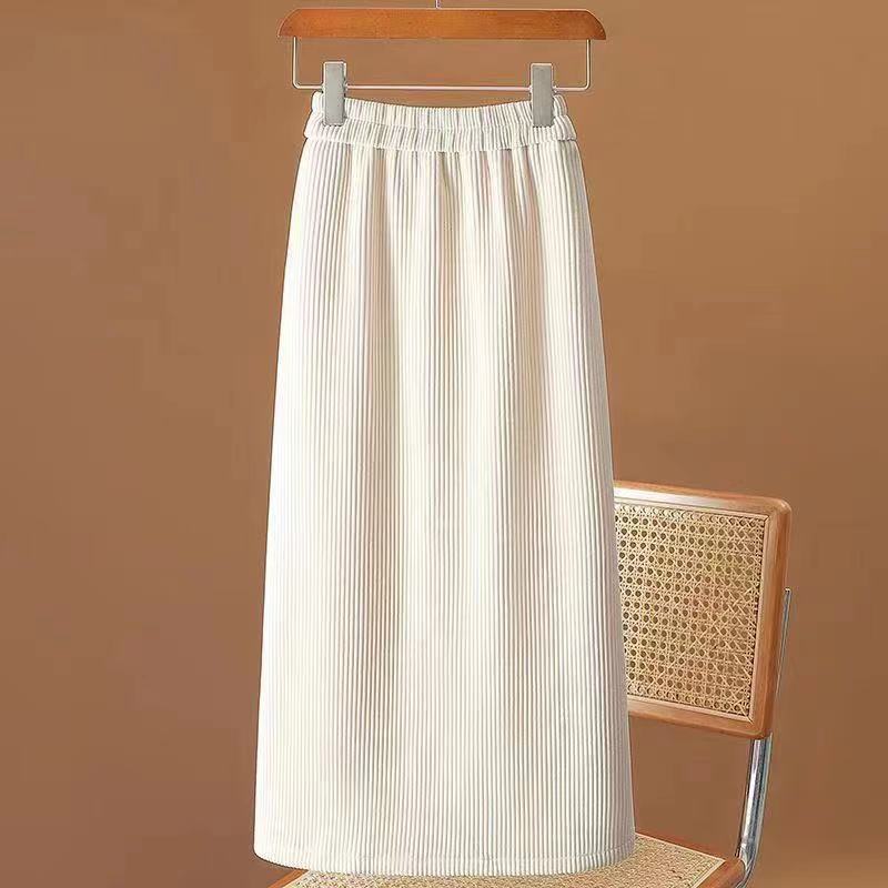 Elastic high-waisted Chenille skirt women's autumn winter a line over the knee slit mid-length wrap hip skirt