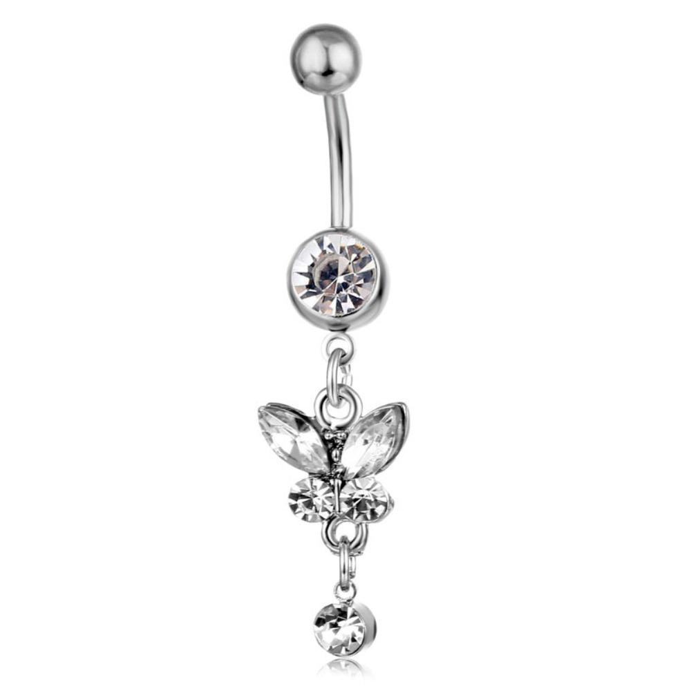 Stainless Steel Zircon Navel Ring Rhinestone Colorful Butterfly Pendants Belly Button Ring Hip Hop Piercing
