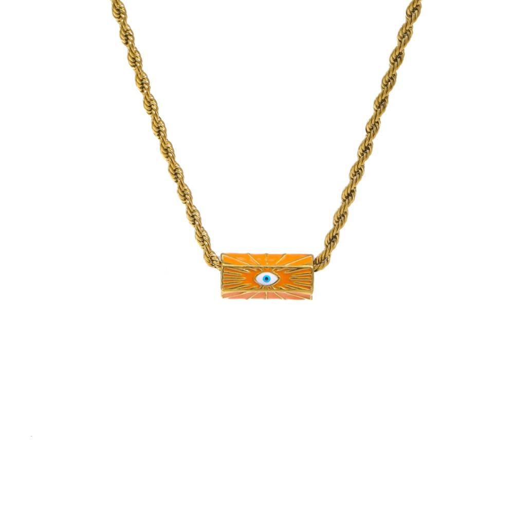 Sweet Charm Enamel Eye Pendant Necklace Wish Card Hexagonal Neck Chain  Summer Beach