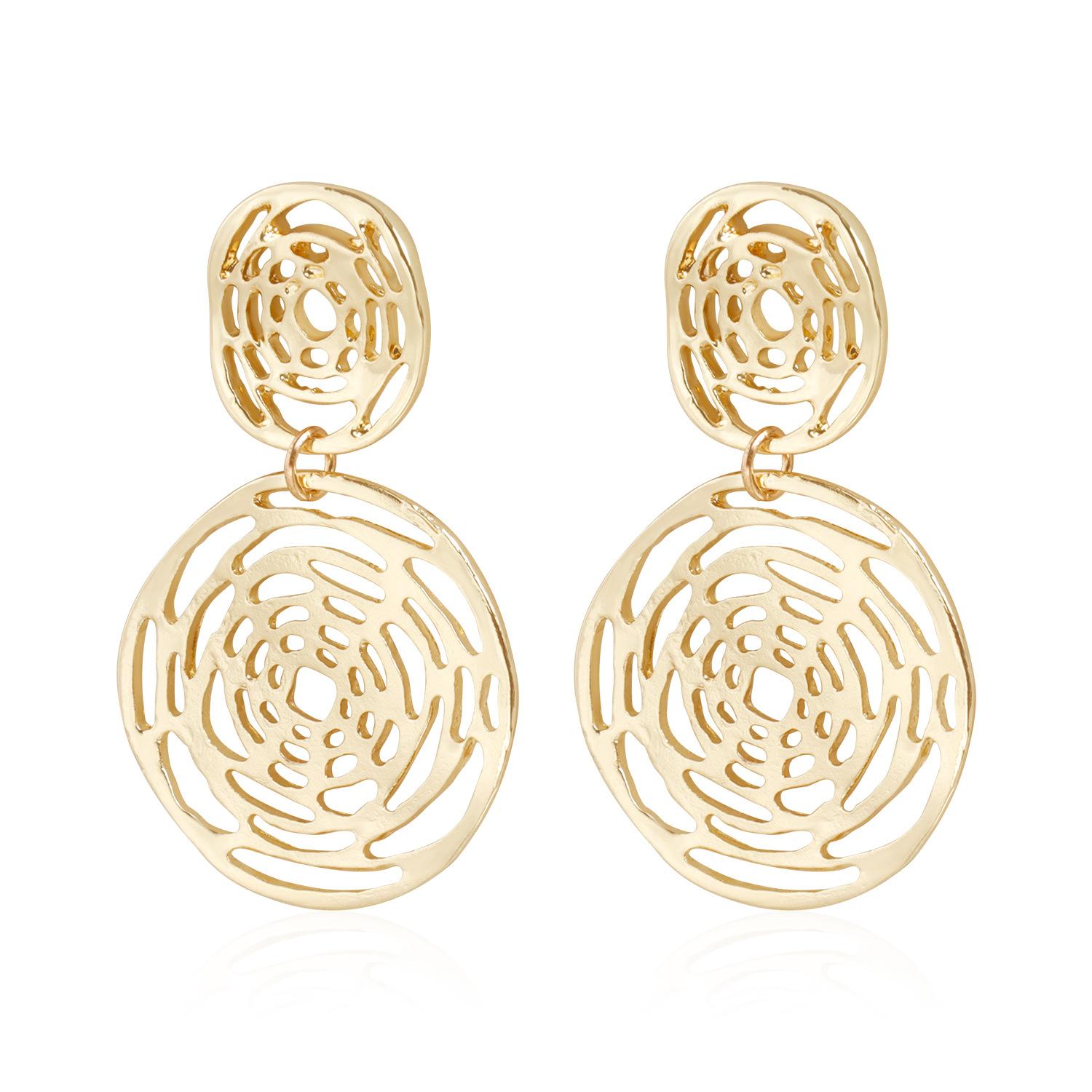 

Wave mosquito coil disc flower stud earrings mesh light luxury sexy spice girl style earrings золотой