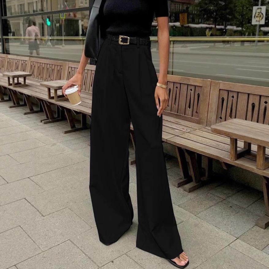 Pantaloni Bianchi a Vita Alta da Donna, Stile Commuter, Larghi, Lunghi Fino a Terra