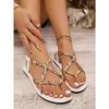 Plus-size Bohemian Style Fashionable and Versatile Strappy Flat Sandals for Women, New Style with Elastic Back Slip-on Design.
