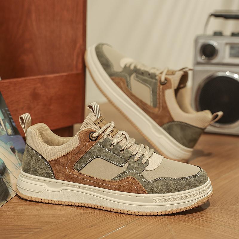 Mens Board Shoes 2026 New Fashion Lace Up Leather Commuting Snug Four Season Board Shoes Breathe Anti Slip Casual Sports Shoes
