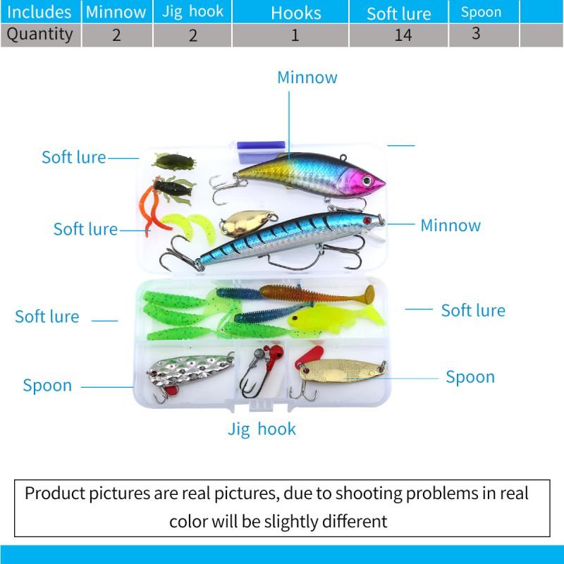 Fishing Lure Set Artificial Baits Minnow Spoon Soft Worms Hooks Freshwater Saltwater