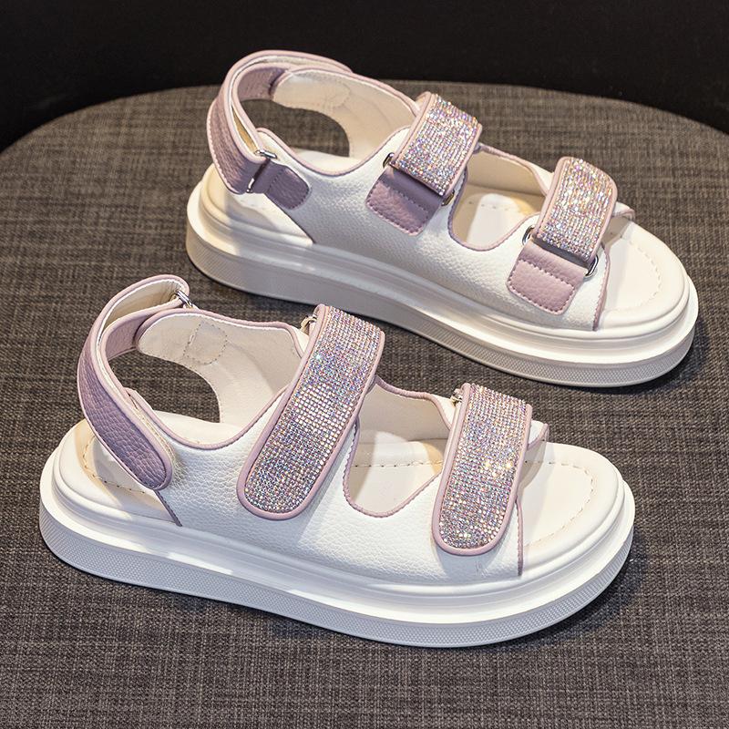 

Кожаные римские сандалии на липучках, женские, новые, летние, классические, повседневные, женские, спортивные туфли Tide 40 фиолетовый