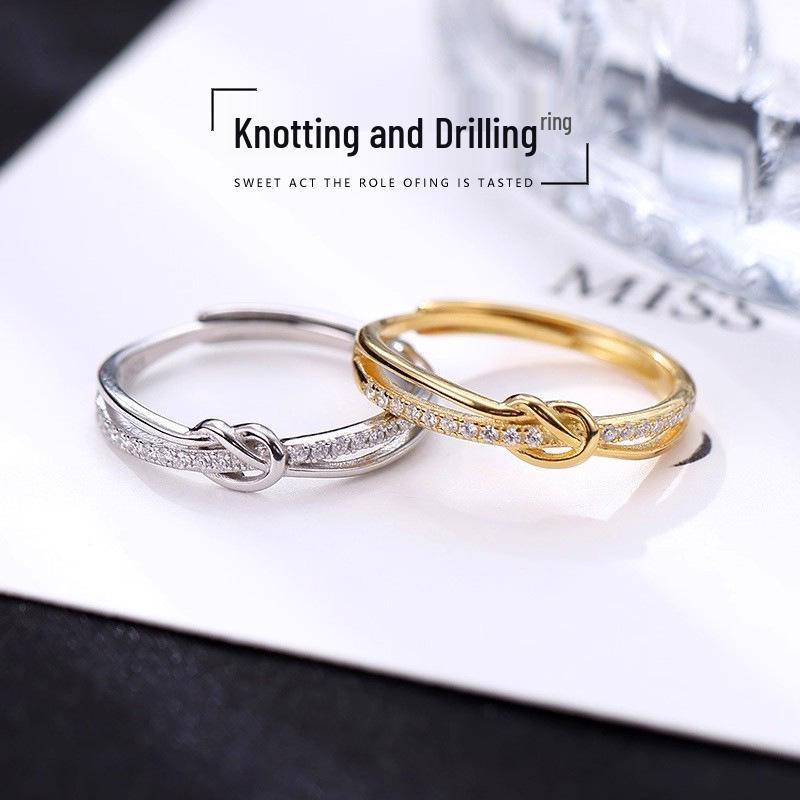 Women's Knot Bow Drill Ring: Elegant, Versatile, Openwork Design, Cross Temperament, Exquisite Luxury. Perfect for Index Finger.