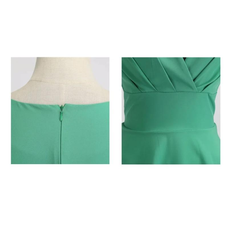 Women Summer Dress Solid Color Vintage Casual Party Robe Rockabilly Dresses Vestidos
