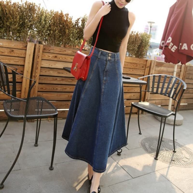 Belle Cie Denim Long Skirt Women's High-Waisted A-Line (ST/No. 27688) (S, Navy)