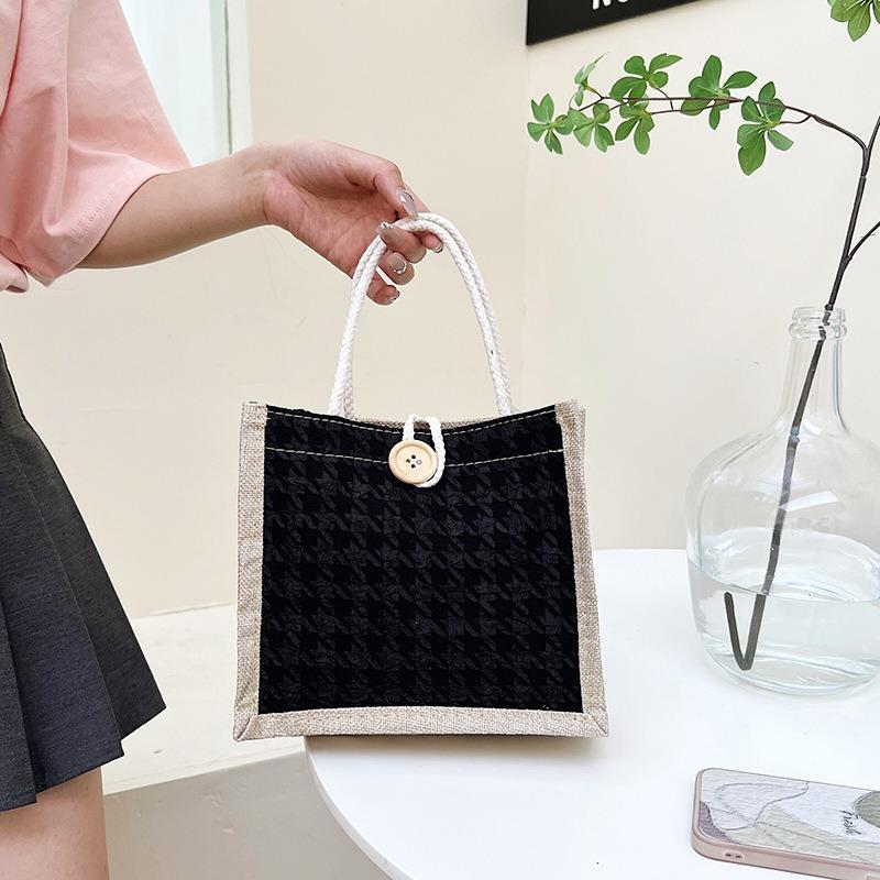 Net Red Floral Canvas Bag Tote Bag Female Style To Work with Rice Simple Out with Bento