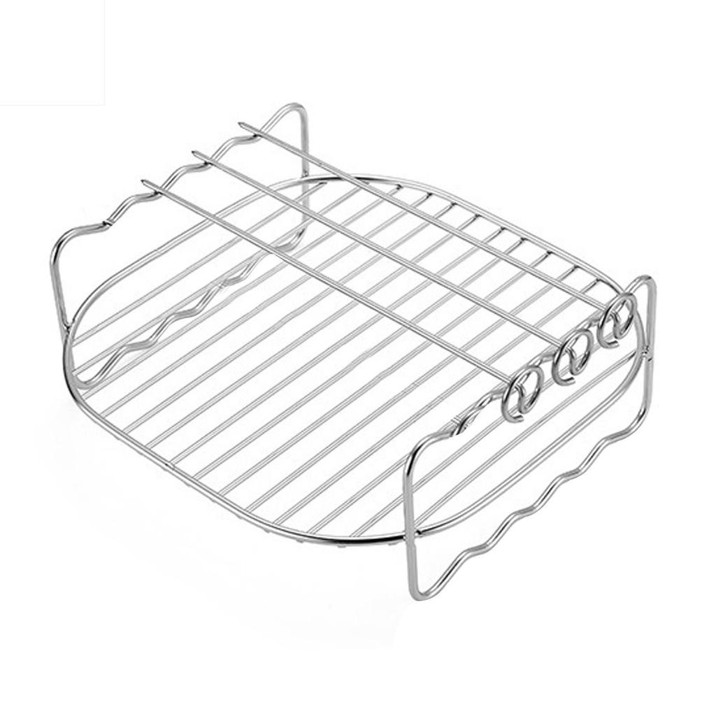 Zubehör für Heißluftfritteusen mit Spießen|Doppelschichtiger Airfryer-Grill aus Edelstahl|Mehrzweckregal S