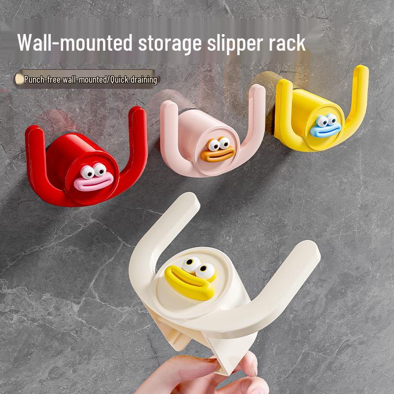 Wall-Mounted Slipper Rack, Nail-Free Adhesive Hanger for Shoe Storage & Draining
