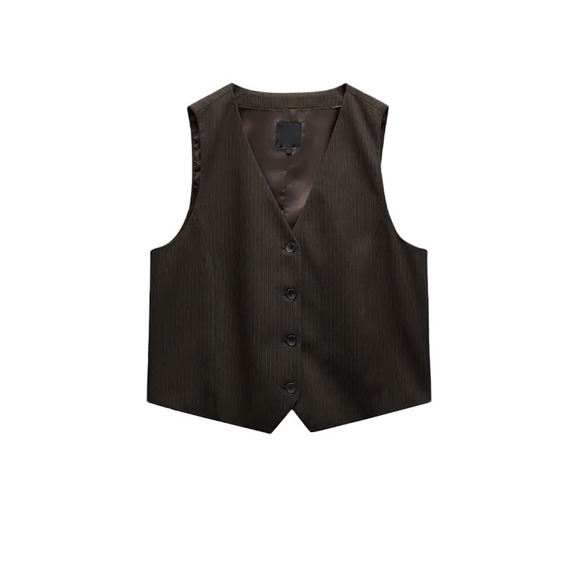 

Весна Новое поступление Женский жилет без рукавов на бретелях 4749786 Брюки в полоску на бретелях 1255510 Brown vest XS