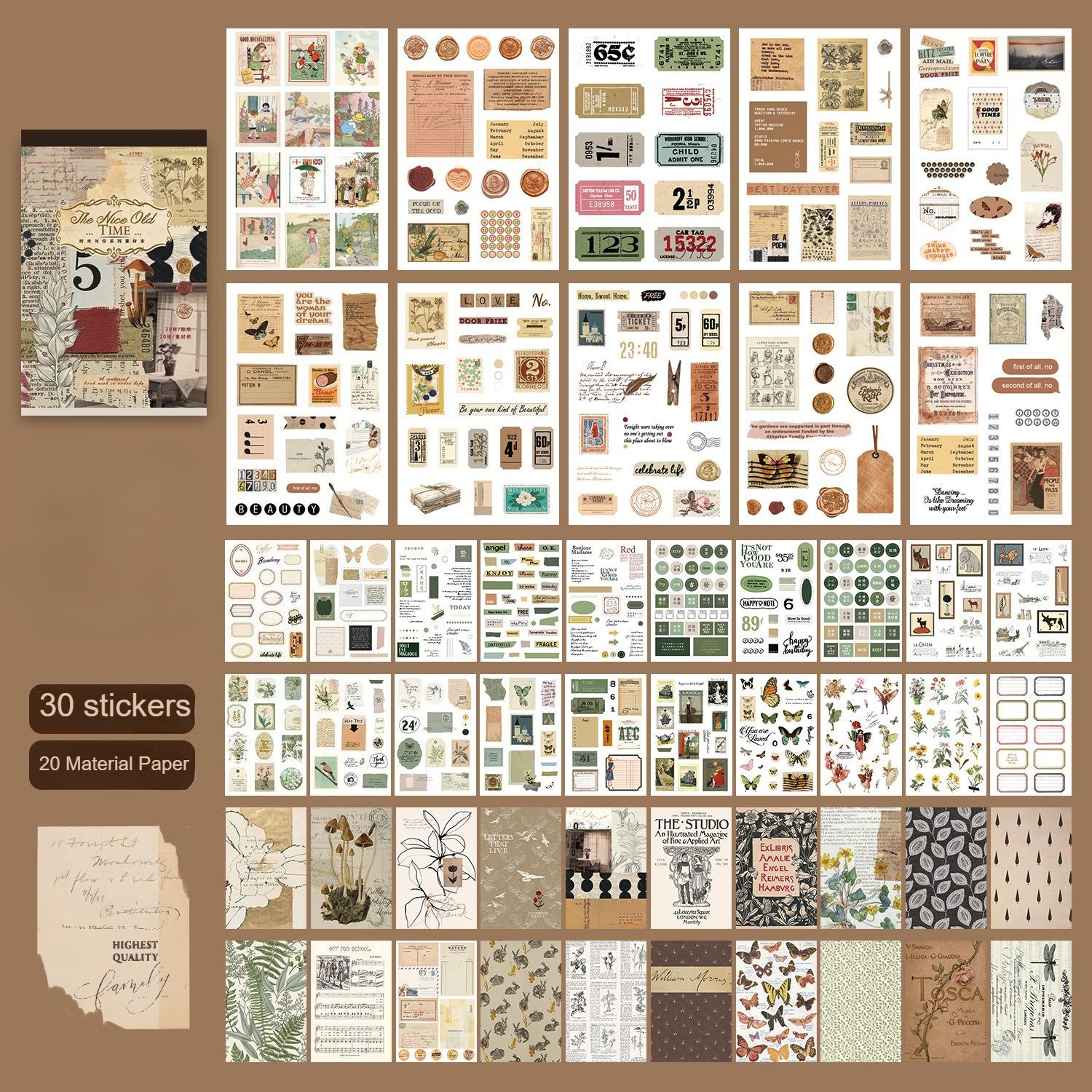 

50 Sheets Precut Washi Stickers & Decorative Papers Book - Floral,Vintage,Abstract Designs with Golden Foil,Pastel &Earthy Tones