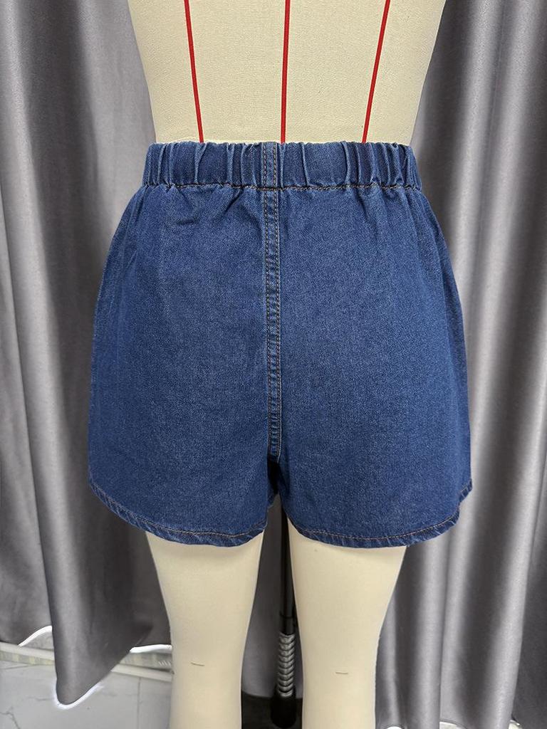 2025 Retro Lässiges Denim Kurzarmhemd & Shorts Set - Damen Frühling/Sommer