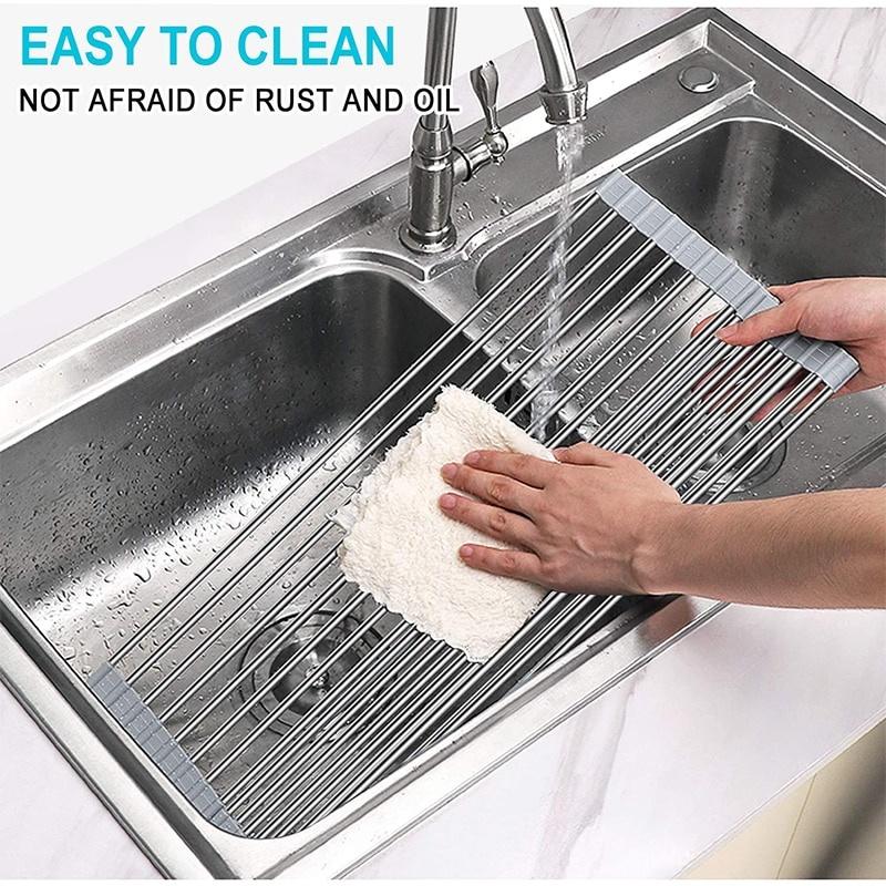 Multipurpose Foldable Kitchen Sink Rack Mat Stainless Steel Fruit Vegetable Dish Drain Rack