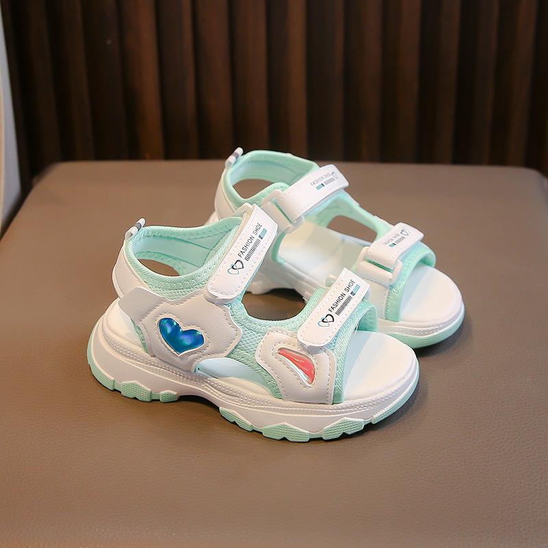 

Босоножки для девочек лето 2025 новые популярные мягкая подошва нескользящие модные детские спортивные сандалии принцессы шлепанцы 30 зелёный