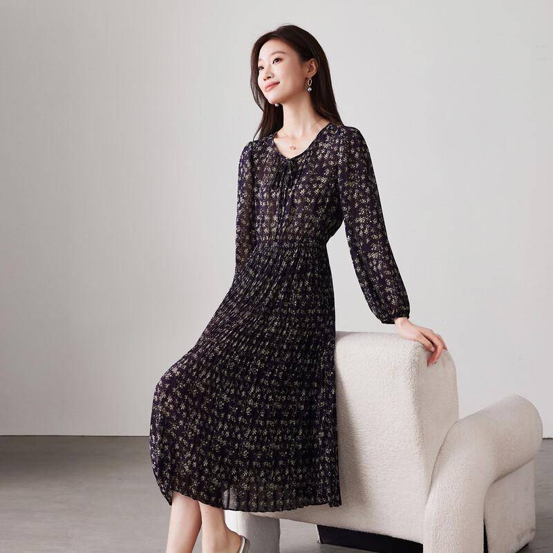 SOFSIL 2026 Spring Elegant V-Neck Floral Long Sleeve Dress L