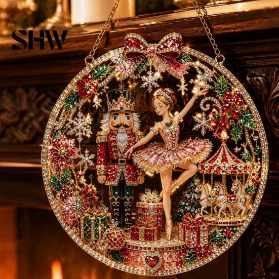 Christmas Faux Diamond Art Ornament Kit Kit, Santa Angel Sun Catcher DIY Acrylic Textured Bead Round Board, 3D Craft for Adults, Festive Window