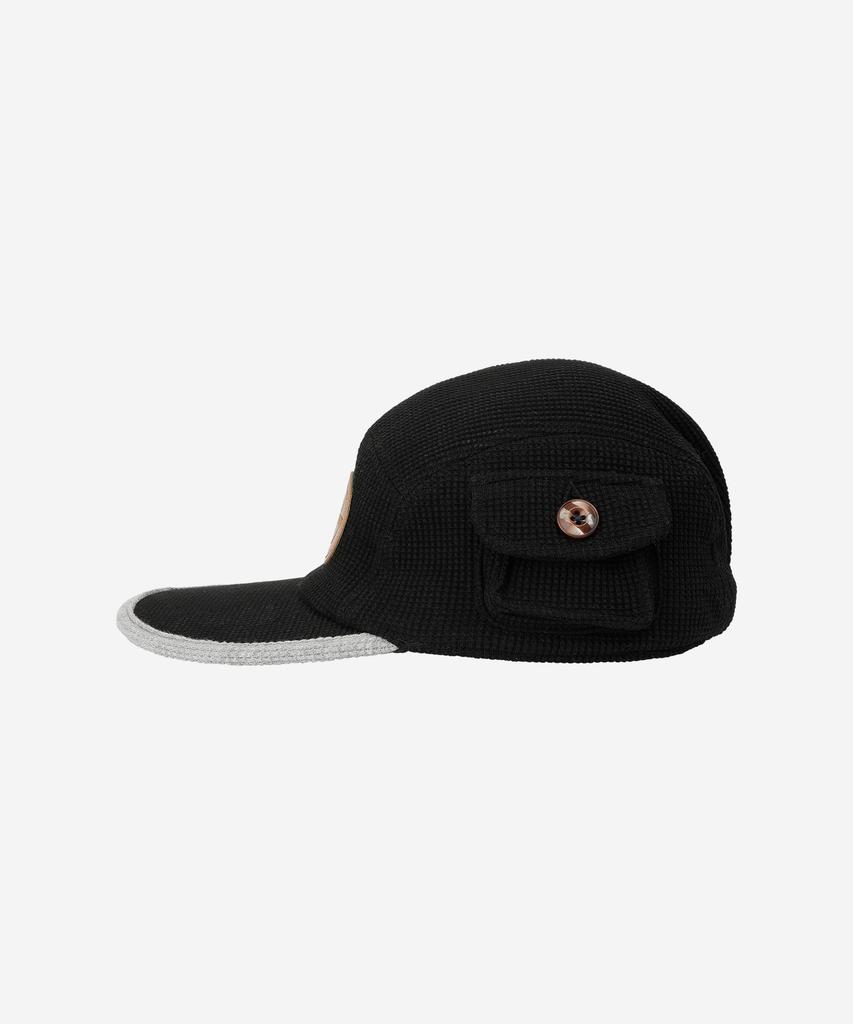 PROBLEMALLWAYS Logo Leather Patch Waffle Camp Cap Black