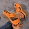 Chaussons d'été pour femmes Sandales compensées ajourées respirantes Sandale décontractée confortable unie Chaussures à enfiler en cuir pour dame Sandalias