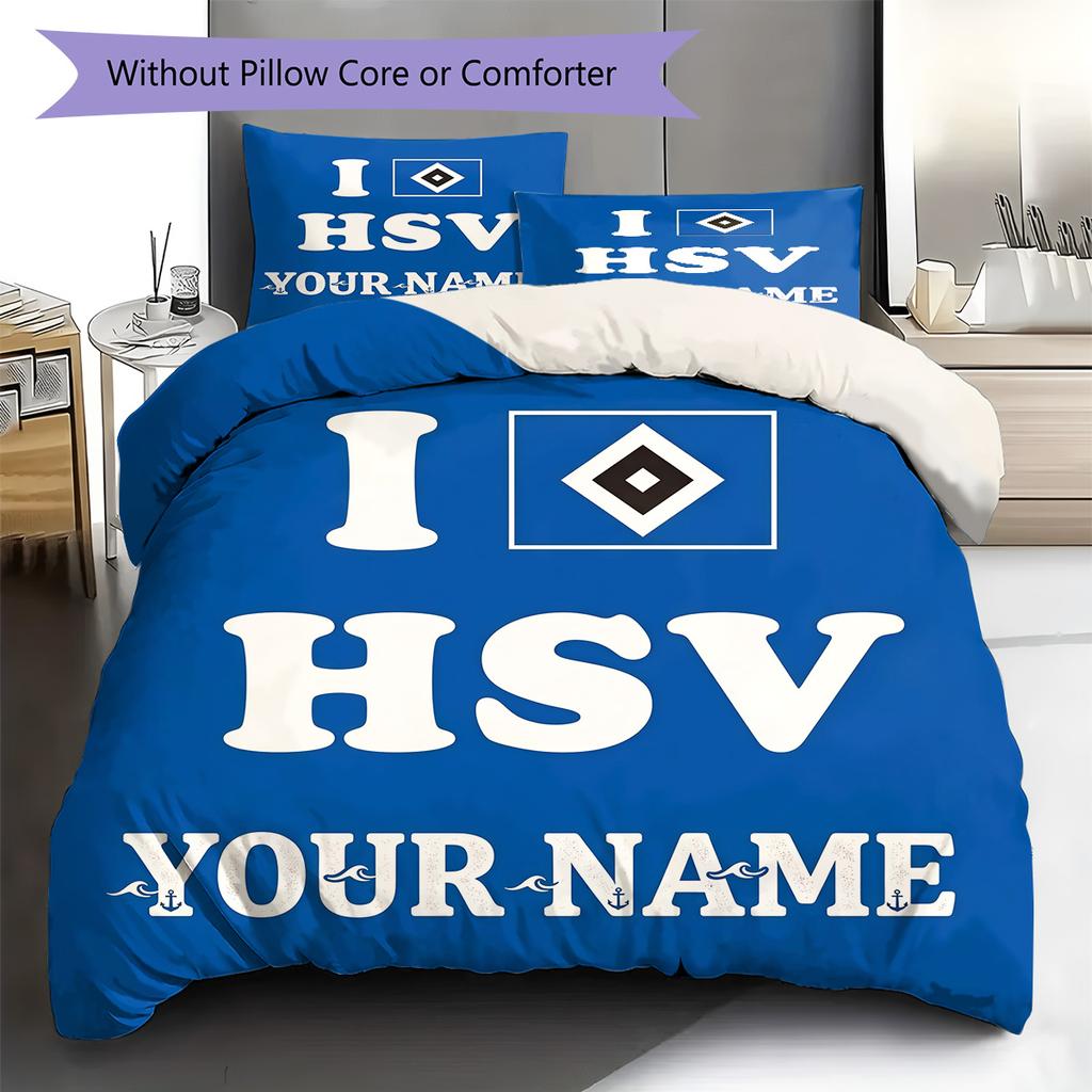 Benutzerdefinierte Bettwäsche mit HSV-Logo, Steppbett-Set, Bettbezug, Kissenbezug, Heim-Geburtstagsgeschenk(1 Bettbezug + 2 Kissenbezüge, ohne Füllung) -HE70