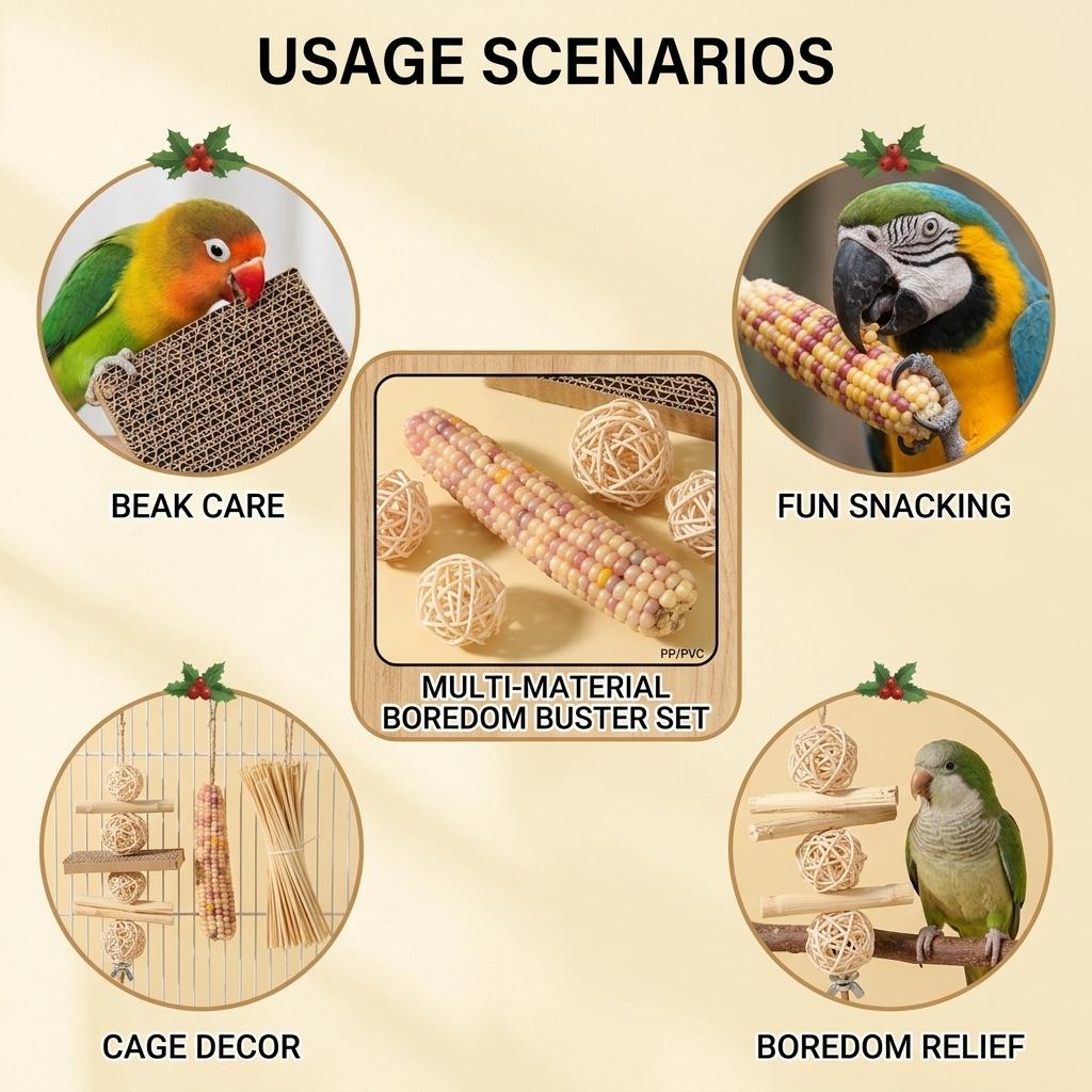 Parrot Chew Stick Natural Wood-Bird Toy with Edible Snack for Small Parrots Cage Decoration Stress Relief