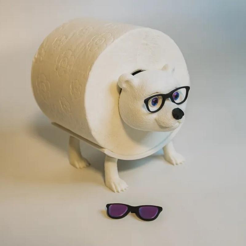 Kreativer Eisbär Rollenpapierhalter mit Brille Niedlicher Cartoon-Bär Papiertuchspender Badezimmer Toilettenpapier Aufbewahrungs-Organizer
