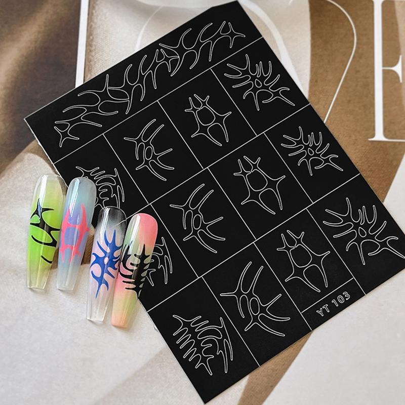 1 Sheet Airbrush Stencil For Nails Stars Moon Fishbone Pattern Hollow Nail Sticker Templates For French Nail Manicure Stickers