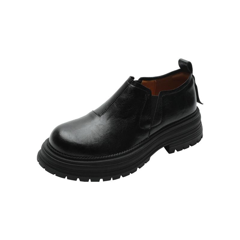 2025 spring and autumn models, hand-scratched leather thick-soled small leather shoes, women's round head thick heel elastic one-pedal exquisite Kore