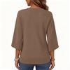 Women V Neck Loose Fit Pullover Top Three Quarter Sleeve Fashion Casual Blouse Lightweight Comfortable Fabric