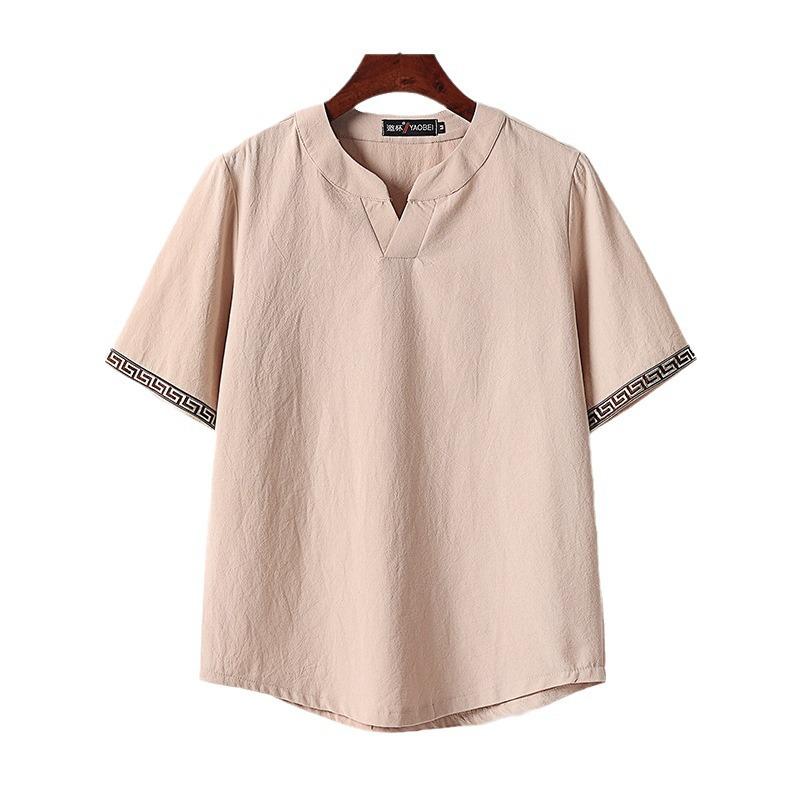Men's Short Sleeve T-shirt Cotton and Linen Casual Men T-shirt Solid Color Summer Shirt  Breathable