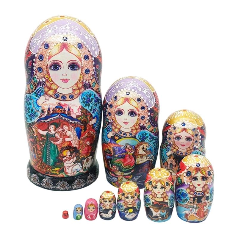 Colorful Pattern Matryoshka Russian Nesting Dolls 10 Layers Handpainted Craft Folk Art Children Christmas Newyear Gift 1