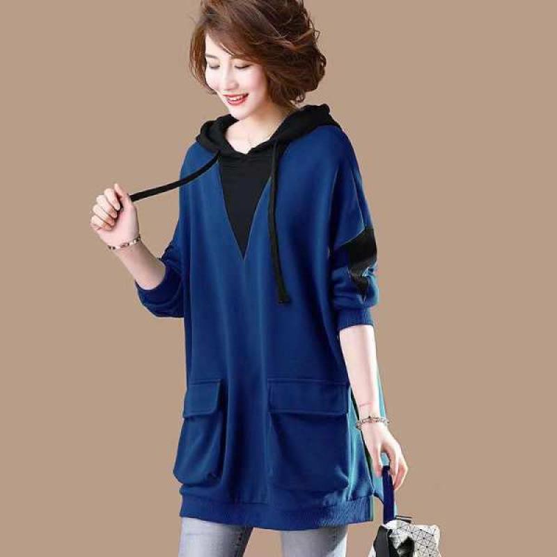 Korean Style Women's Plus Size Hooded Sweatshirt - Long Sleeve, Mid-Length, for Autumn 2021