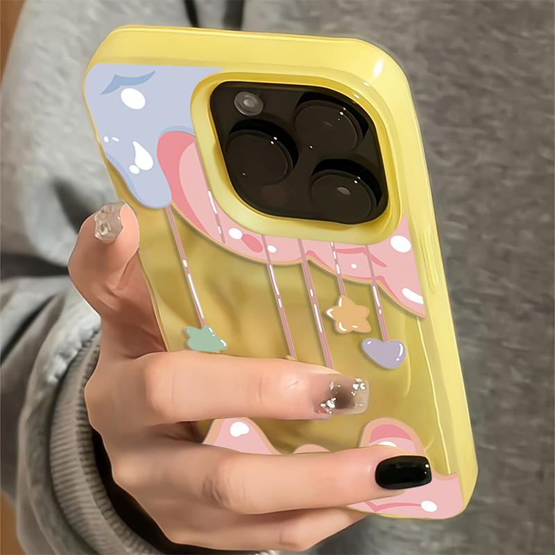 Cute Star Moon Phone Case for iPhone 17 16 Pro 15 Plus 14 13 12 11 Pro Max 17 Air 16E Wave Texture Soft TPU Protective Cover