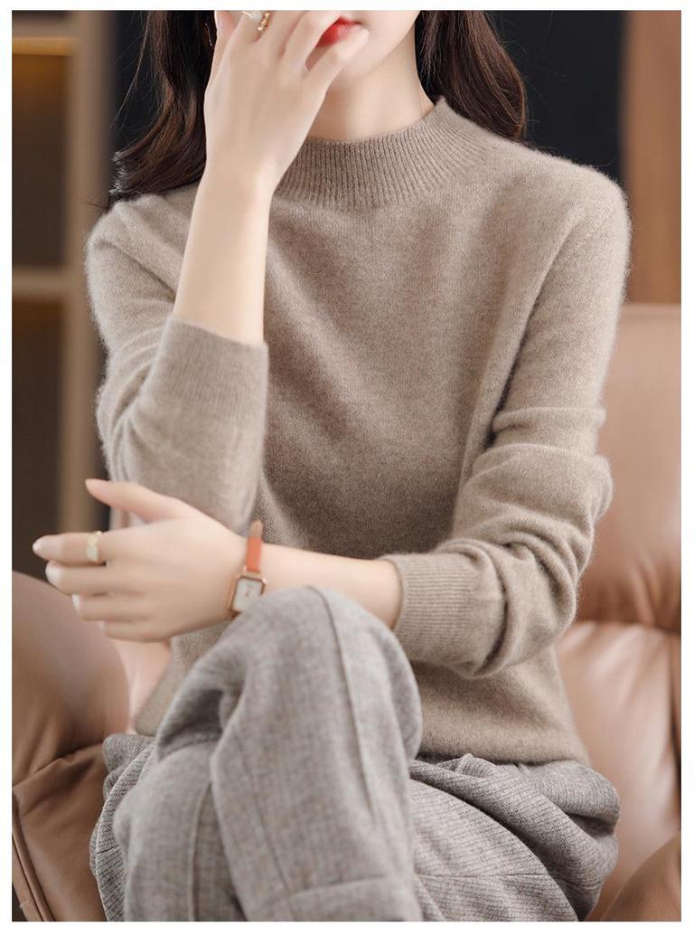 Damen Wollpullover mit hohem Kragen - Nahtlos, einfarbig, warme Basisschicht für Freizeit- oder Pendlerkleidung im Herbst und Winter