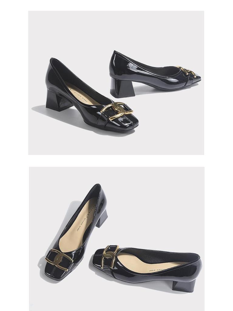 BEIJIANI Lammfell Square Toe Blockabsatz High Heels – Damen Convertible Step-Down Schuhe mit Metalldetail