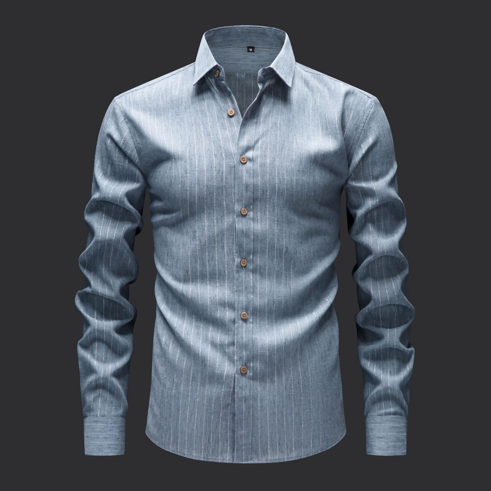 

Men s Casual And Trendy Digital Print Gold Thread Striped Long,sleeved Lapel Button,down Shirt L ціан