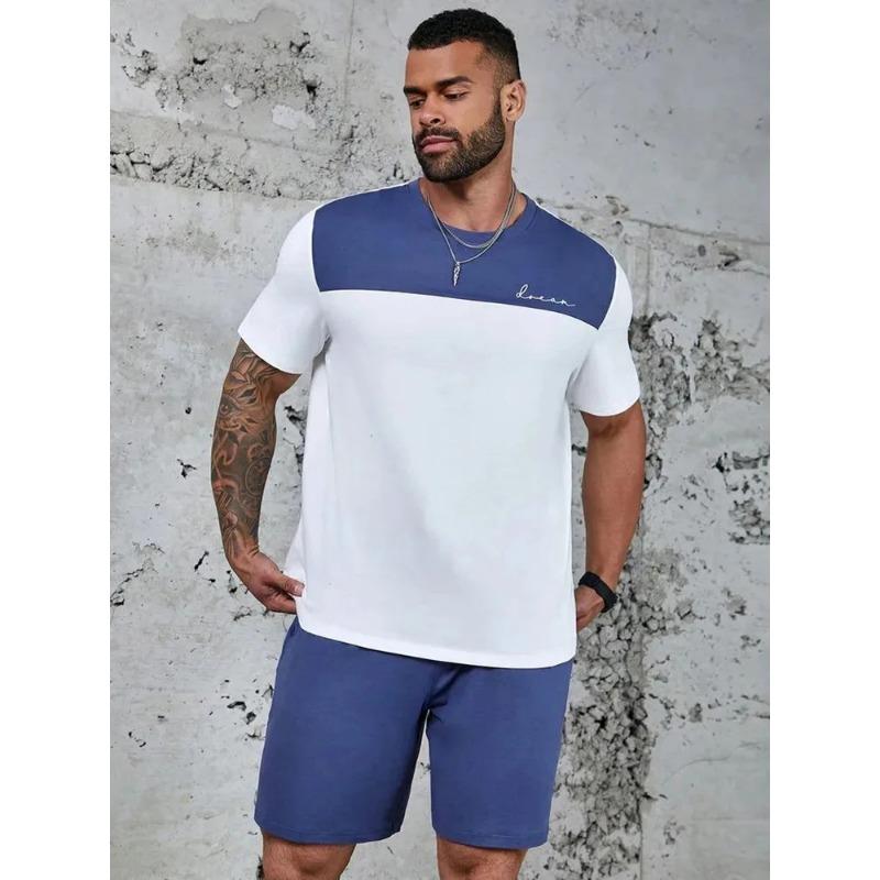 Pantaloni scurți sport cu mânecă scurtă pentru bărbați, set casual din două piese, jurnal de stradă, Harajuku, imprimeu digital lejer, vară,