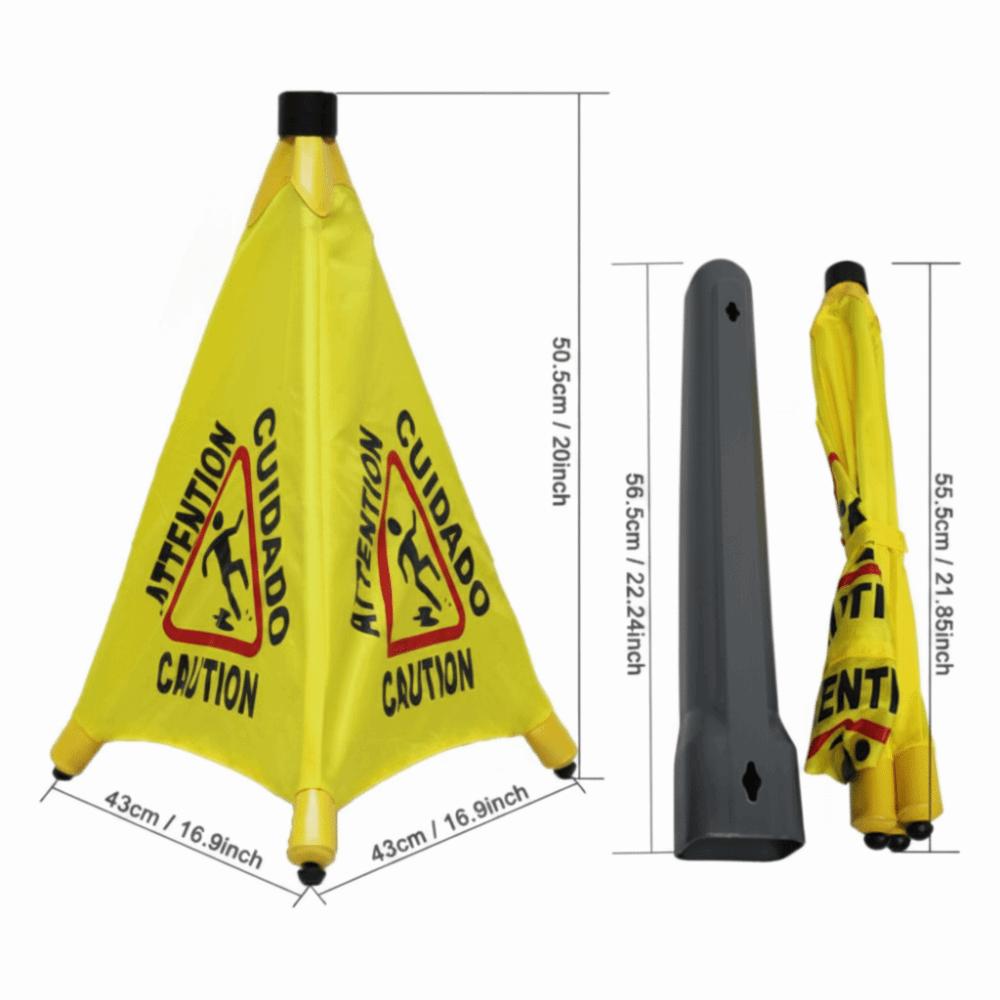 Foldable Caution Wet Floor Sign Triangular Cone-Shaped Pop-Up Warning Sign  Caution Zone