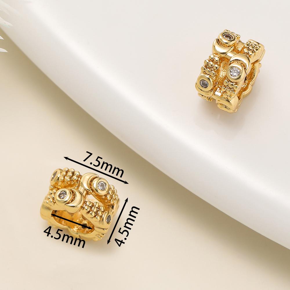 2Pcs/Pack 14/18k Gold Color Plated Big Hole Round Spacer Beads With Zircon for DIY Jewelry Bracelet Necklace Making Accessories