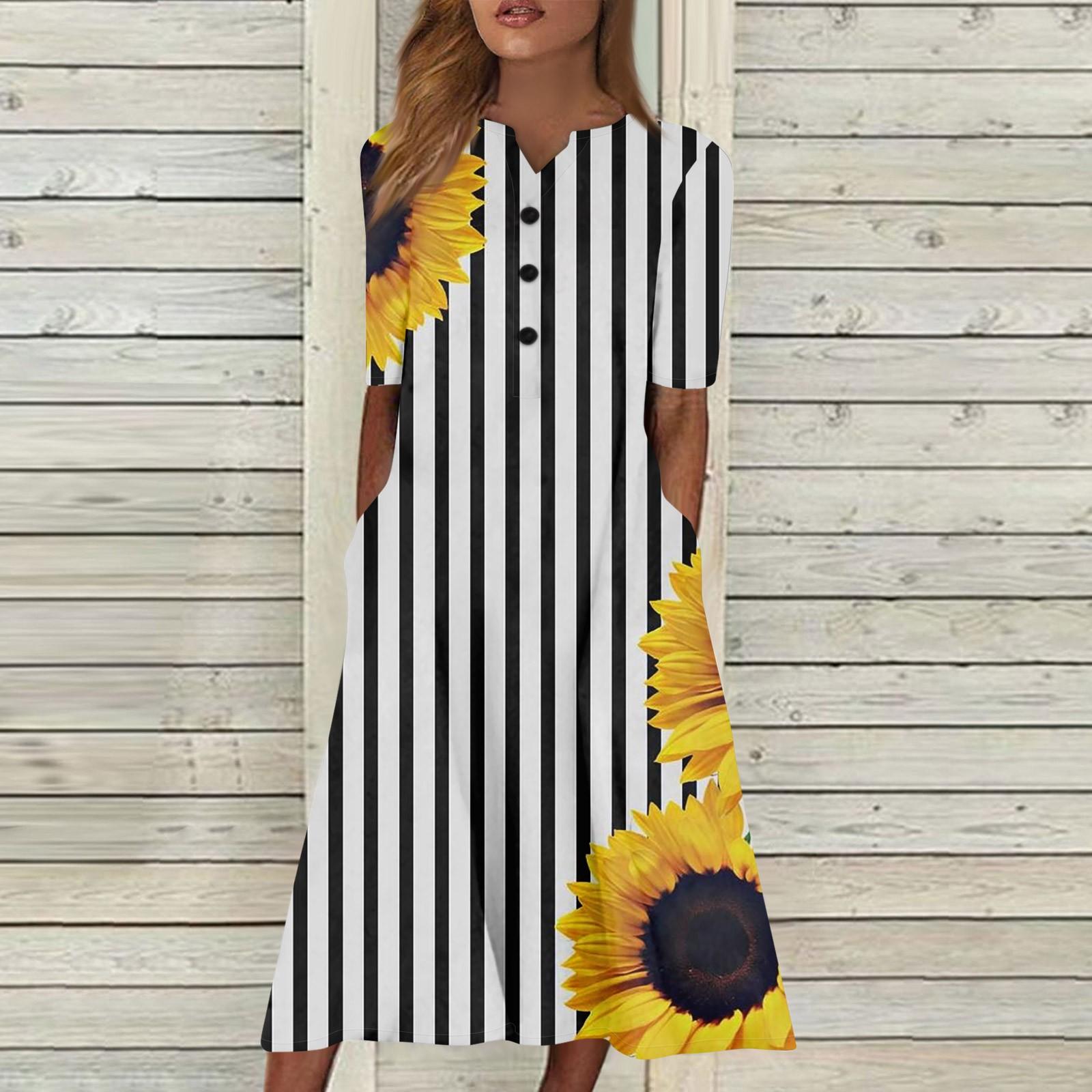 

Женское платье с v-образным вырезом и короткими рукавами, повседневное платье с принтом и карманами L чёрный