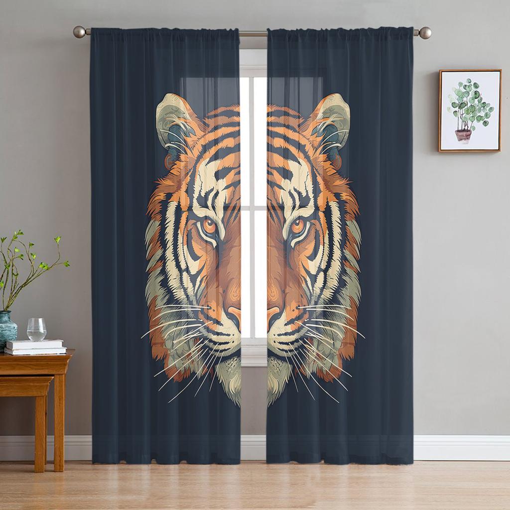 Wild Animal Tiger Walking In The Snow Sheer Curtains for Living Room Decoration Window Curtains Kitchen Tulle Voile Curtains