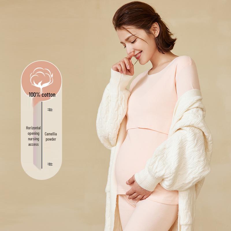 Women's Maternity & Nursing Pure Cotton Warm Underwear Set for Fall/Winter