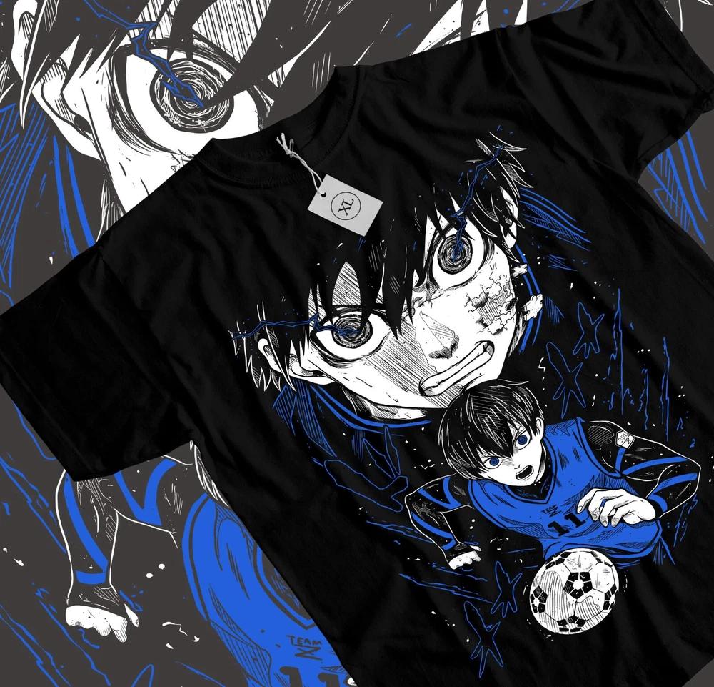 Anime Blue Lock Yoichi Isagi Try Hard Graphic Black TShirt Size S4XL S